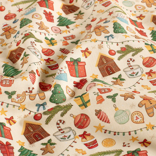 Cotton Poplin fabric Christmas Off White