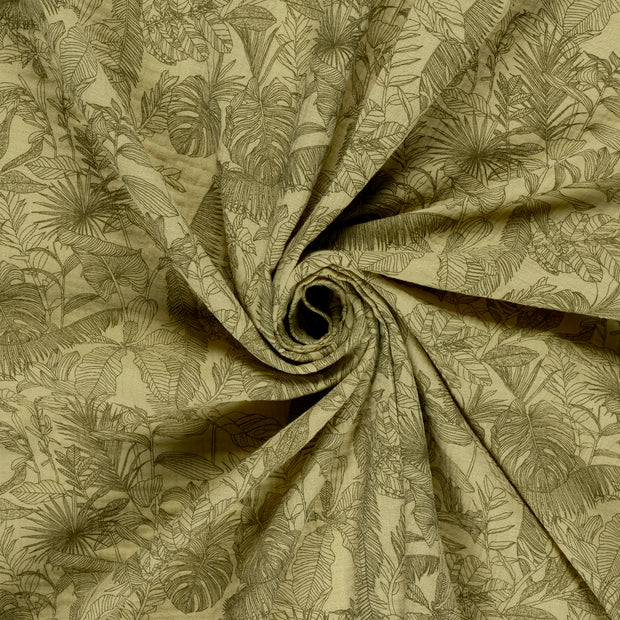Muslin fabric Khaki Green printed 