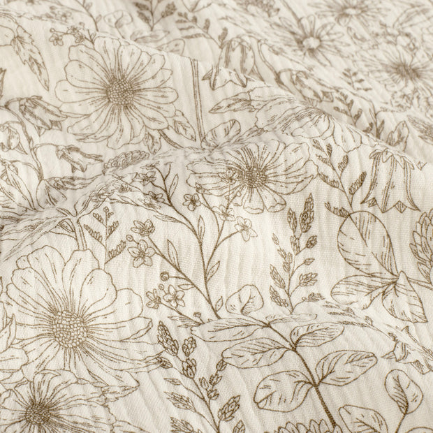 Muslin fabric Flowers Off White