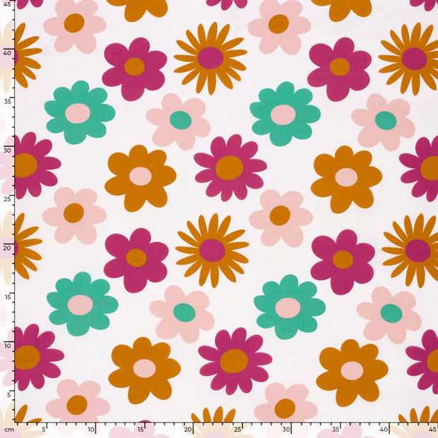 Cotton Poplin fabric Flowers Off White