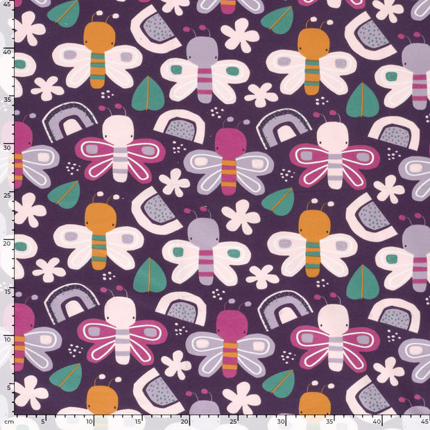 French Terry fabrik Schmetterlinge Violett