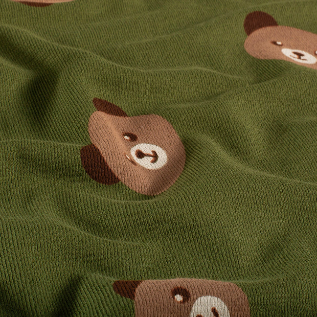 Terry Crepe fabric Bears Dark Green