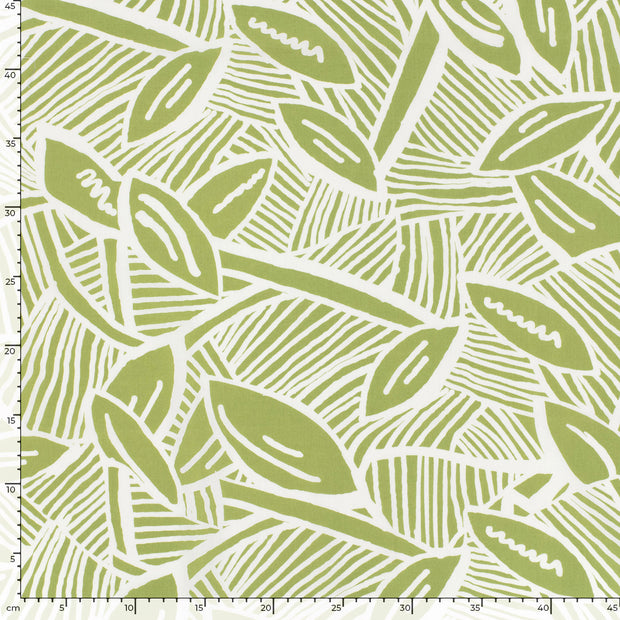 Cotton Satin fabric Leaves Lime Green