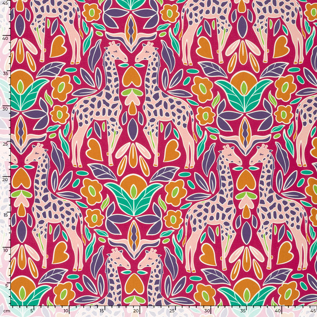 Cotton Poplin fabric Giraffes Pink