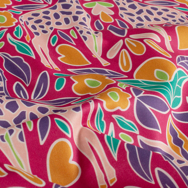 Cotton Poplin fabric Giraffes Pink