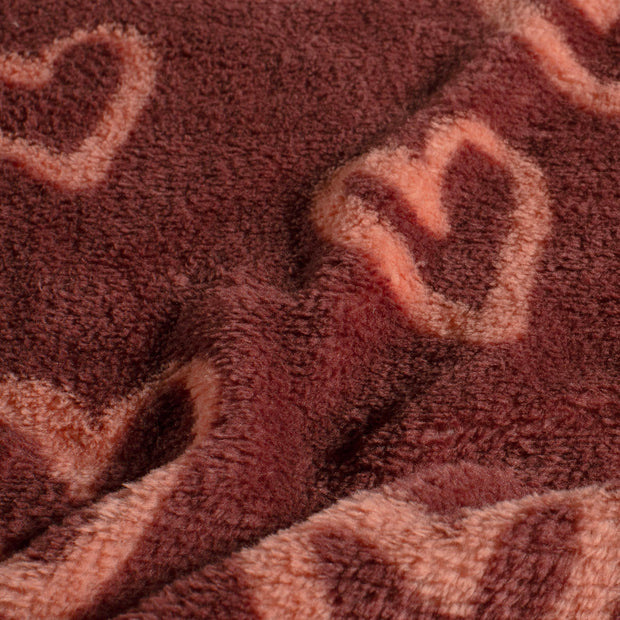 Coral Fleece fabric Hearts Bordeaux
