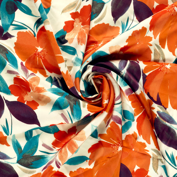 Satin Duchesse fabrik Orange bedruckt 