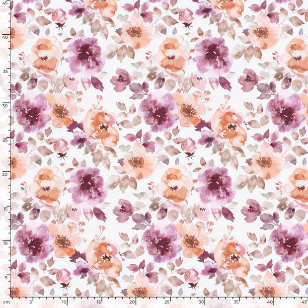 French Terry fabric Flowers Off White
