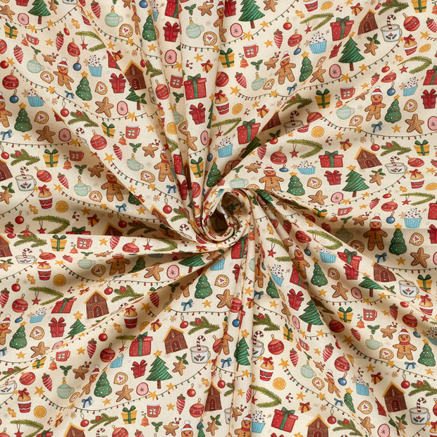 Cotton Poplin fabric Off White digital printed 