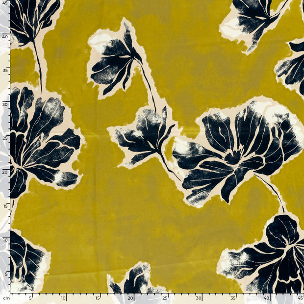Satin Duchesse fabric Flowers Light Yellow