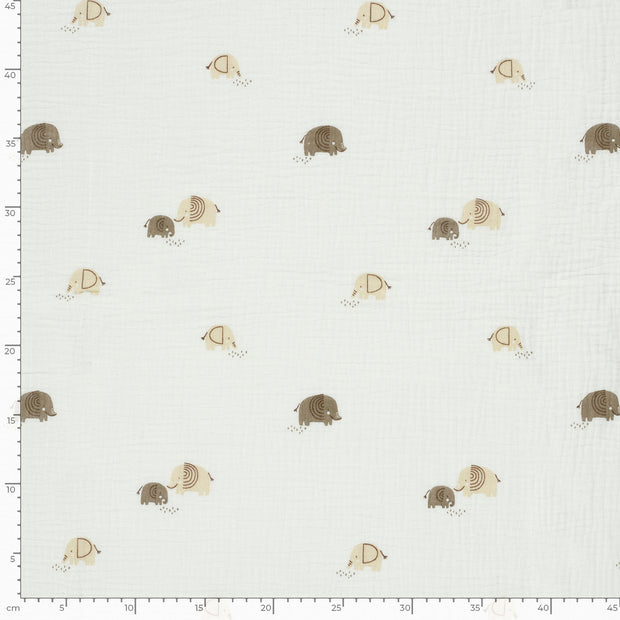 Muslin fabric Elephants Off White