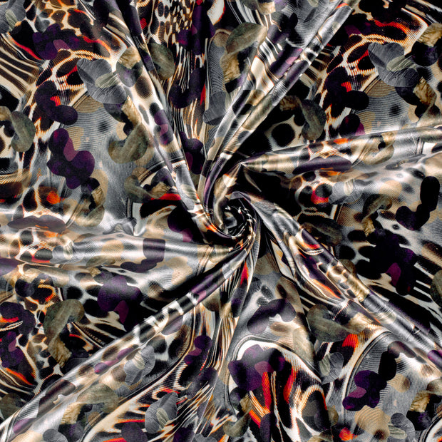 Satin fabric Aubergine printed 