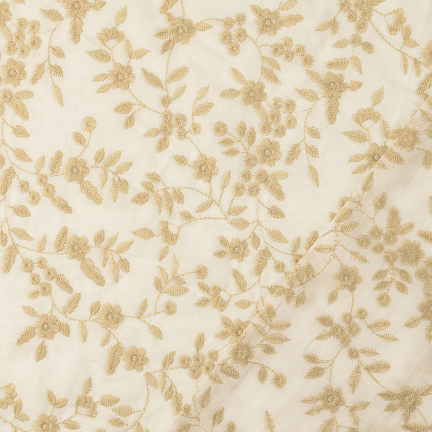 Cotton Poplin fabric Beige embroidered 