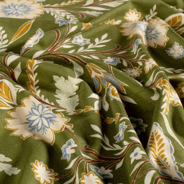 Viscose Vortex Jersey fabric Flowers Khaki Green