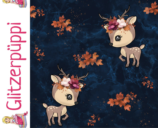 French Terry fabric Deer Navy