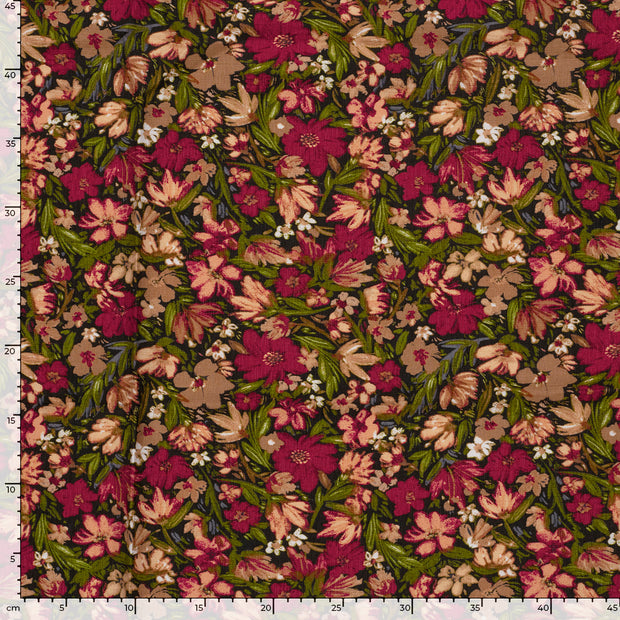 Viscose Nylon Ottoman fabric Flowers Bordeaux