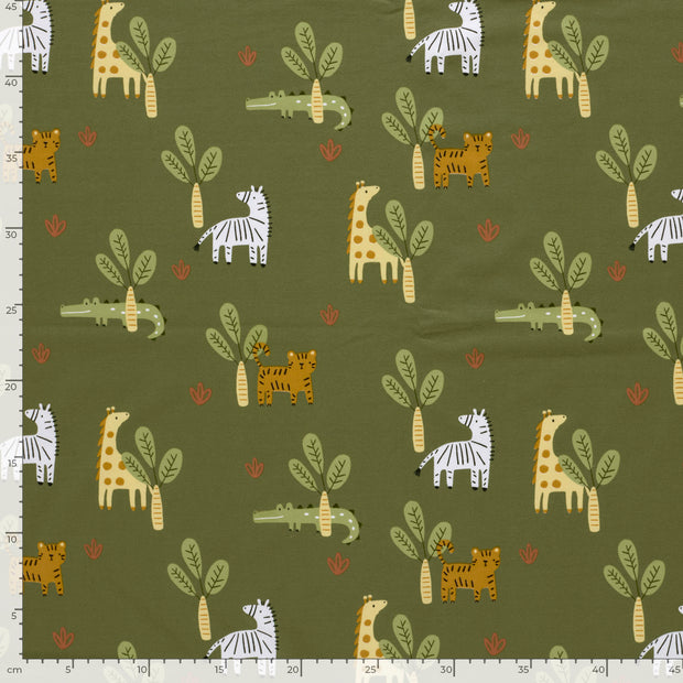 Jersey fabric Giraffes Khaki Green