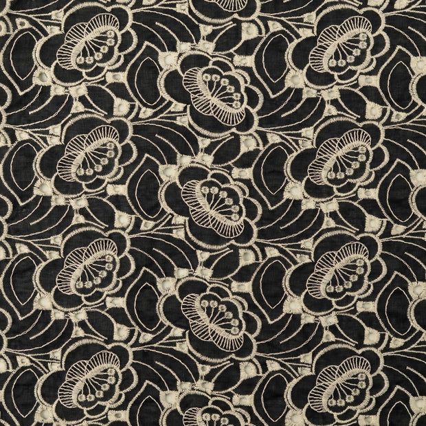 Cotton Poplin fabric Flowers Black