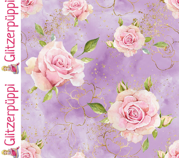French Terry fabric Roses Lila