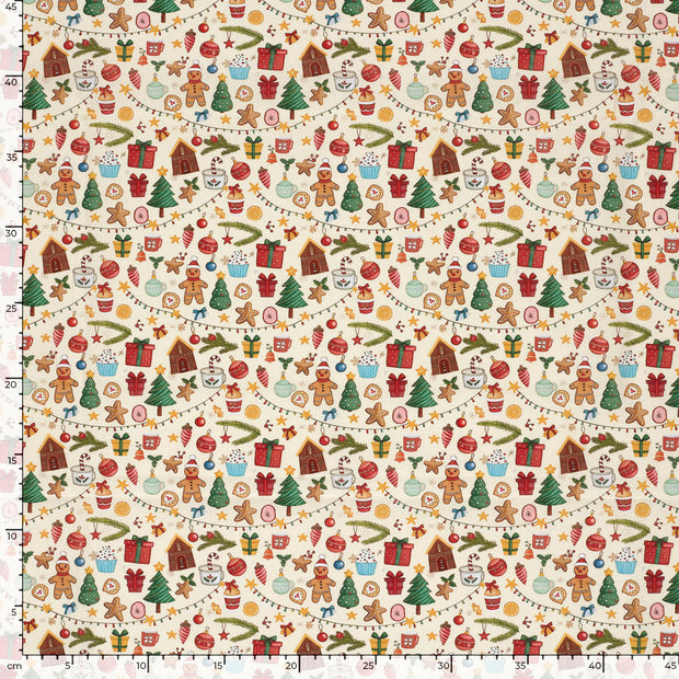 Cotton Poplin fabric Christmas Off White