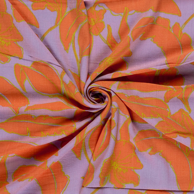 Woven Viscose Linen fabric Lila printed 