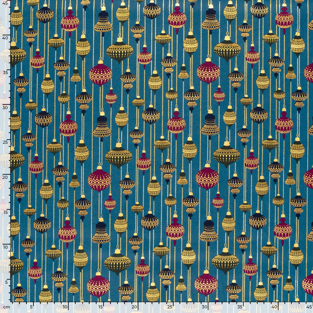 Cotton Poplin fabric Christmas balls Petrol