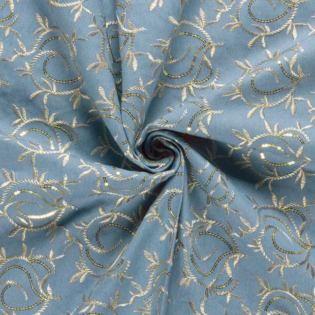 Denim fabric Light Blue embroidered 