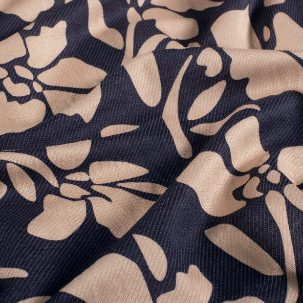 Twill fabric Flowers Navy