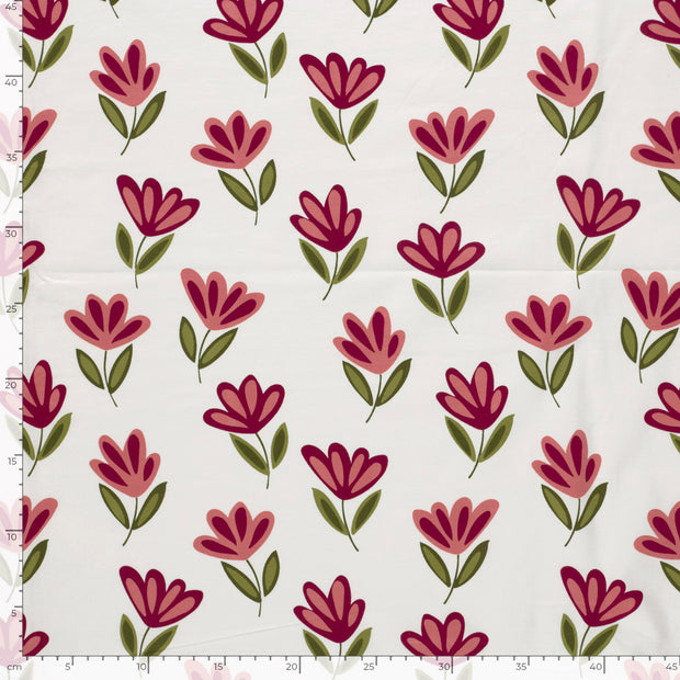 Jersey fabric Flowers Off White