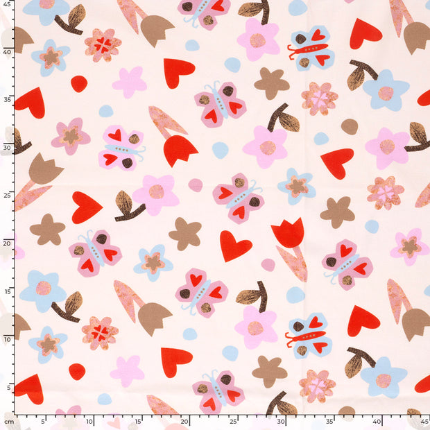 Jersey fabric Flowers Beige