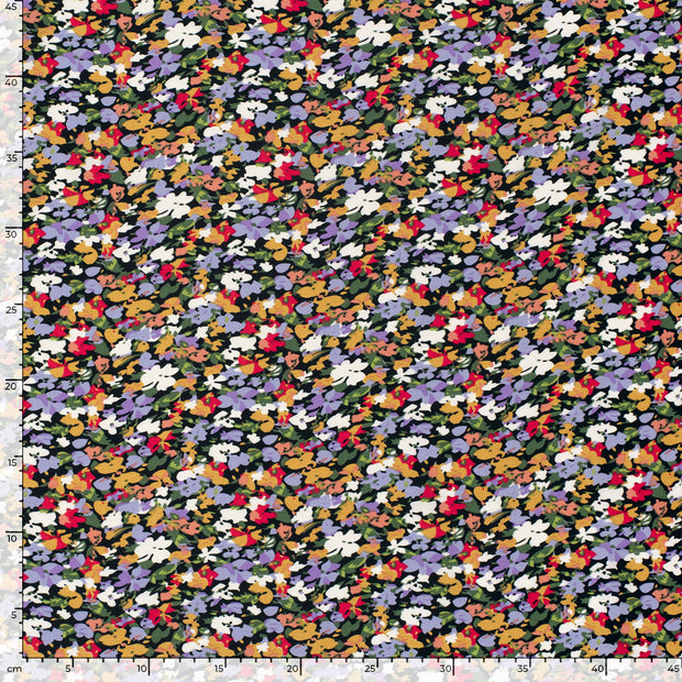 Viscose Nylon Crepe fabric Flowers Black