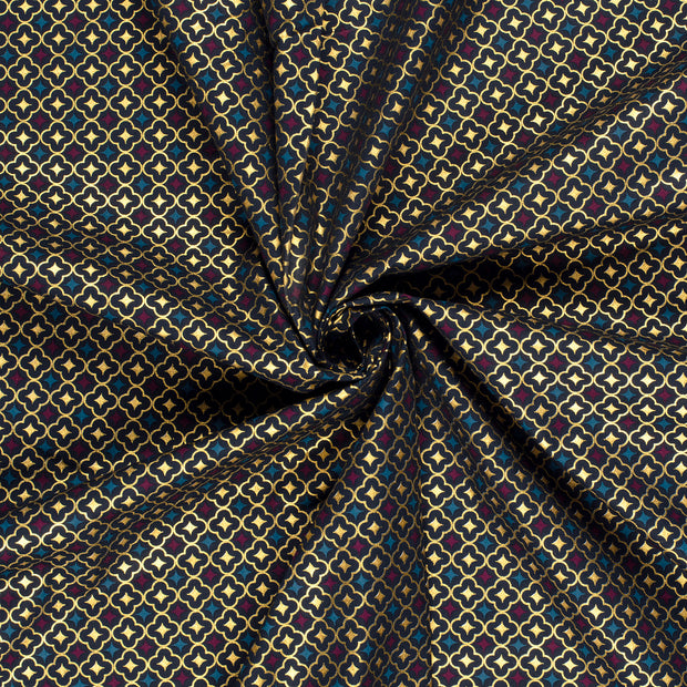 Cotton Poplin fabric Navy printed and foil 