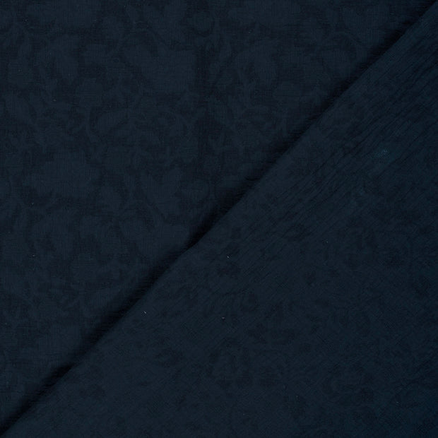 Woven Cotton Linen fabric Leaves embroidered 