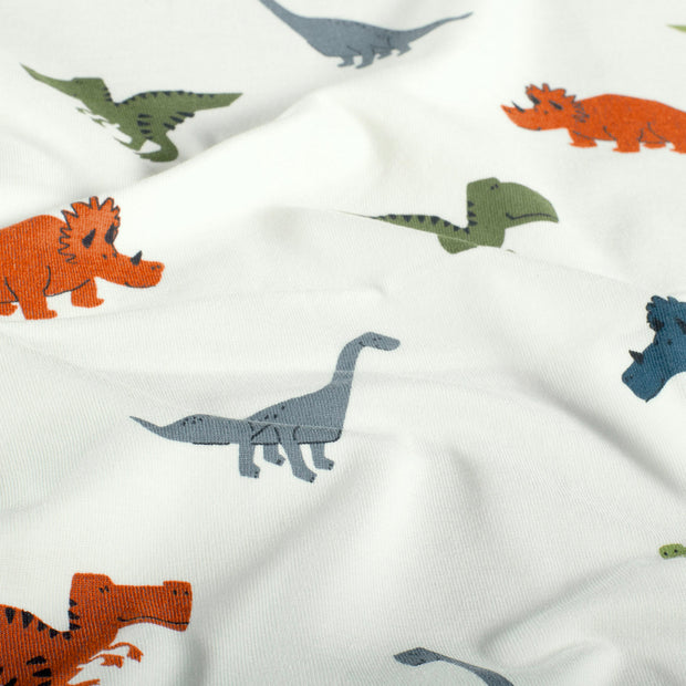 Jersey fabric Dinosaurs Off White