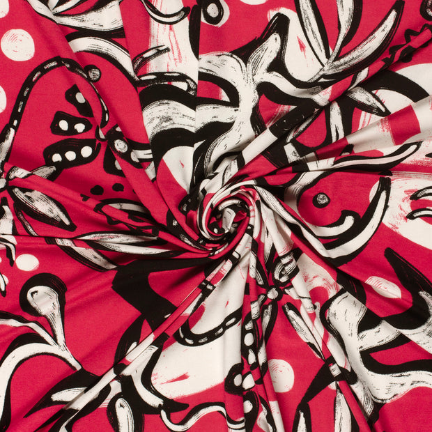 Viscose Vortex Jersey fabric Dark Red printed 
