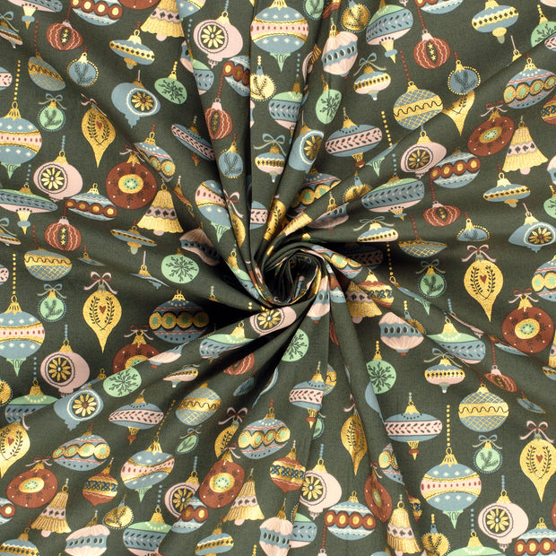 Cotton Poplin fabric Dark Green printed and foil 