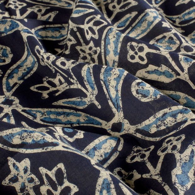 Voile fabric Flowers Indigo