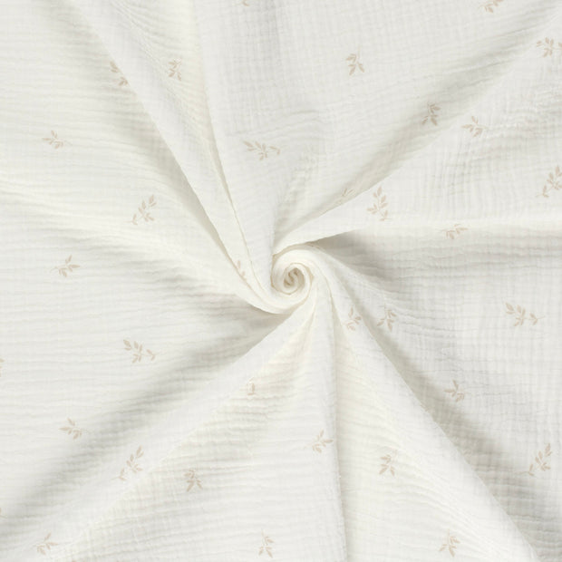 Muslin fabric Off White dyed and printed 