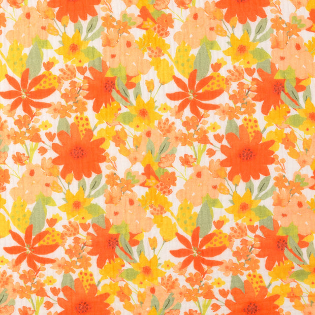 Muslin fabric Flowers Orange