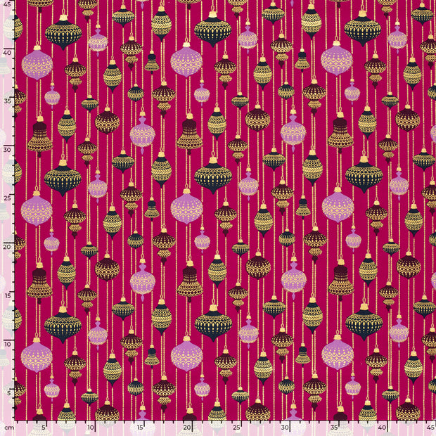 Cotton Poplin fabric Christmas balls Magenta