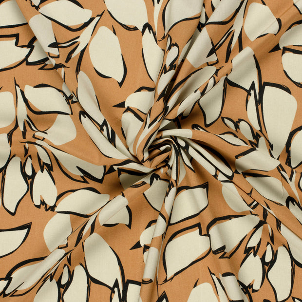 Bamboo Poplin fabric Beige printed 