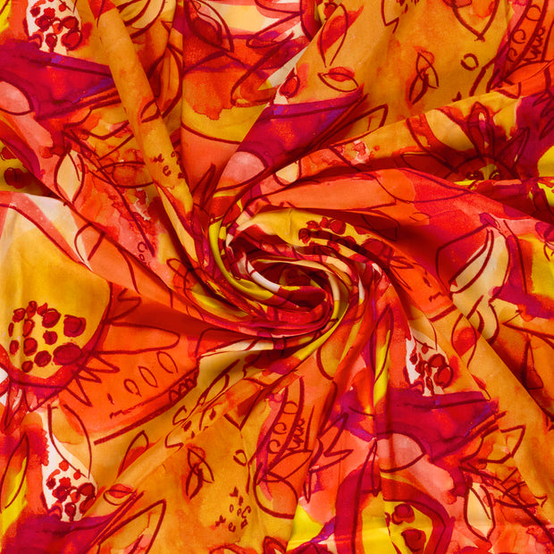 Viscose Poplin fabrik Orange bedruckt 