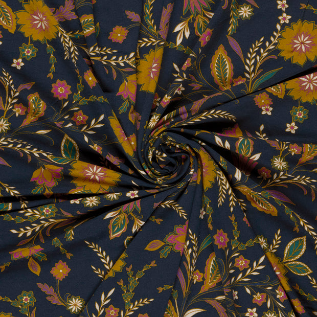 Viscose Vortex Jersey fabric Indigo printed 