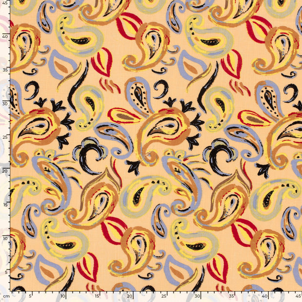 Woven Cotton Viscose fabric Paisley Salmon