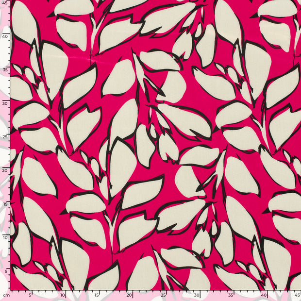 Bamboo Poplin fabric Leaves Fuchsia