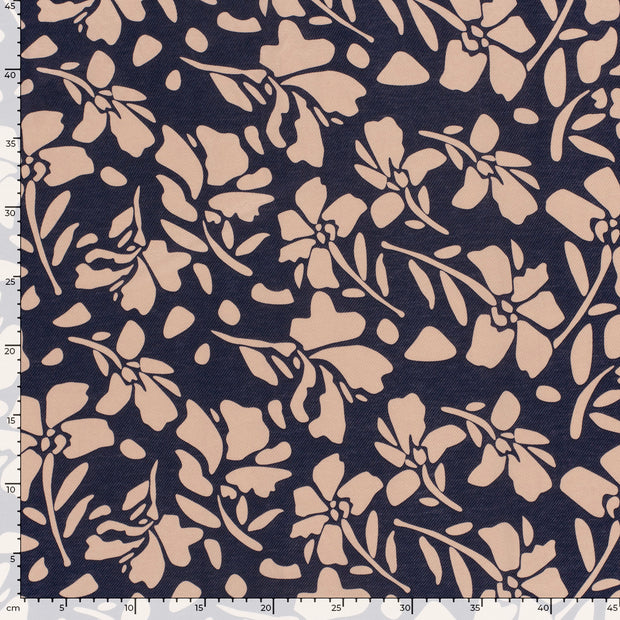 Twill fabric Flowers Navy