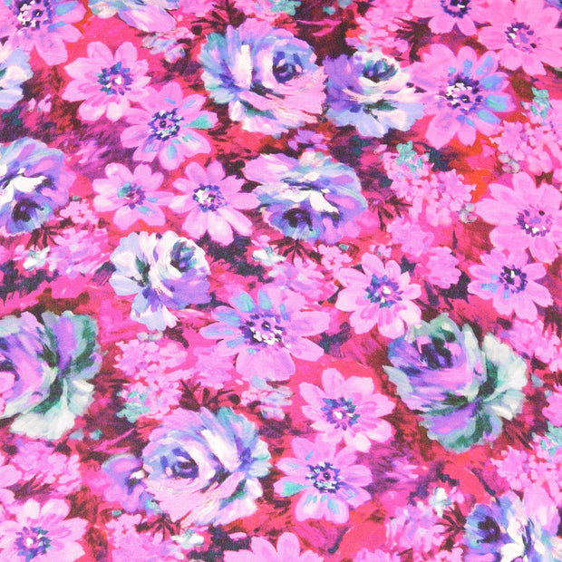 Viscose Satin fabric Flowers Pink