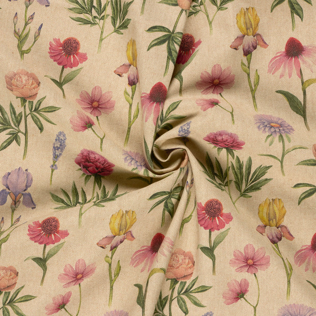 Linen Look fabric Beige digital printed 