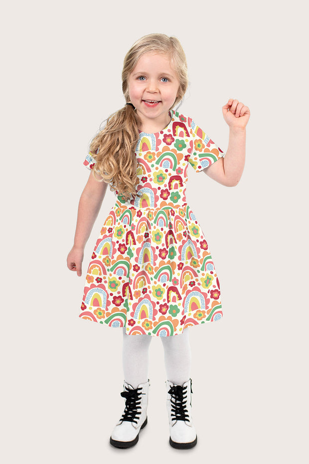 Cotton Poplin fabric Rainbow Off White