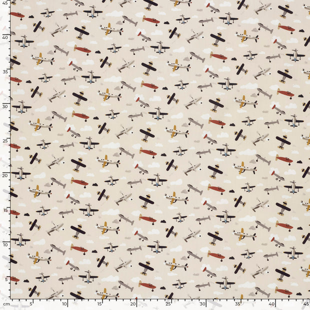 Cotton Poplin fabric Aeroplanes Off White